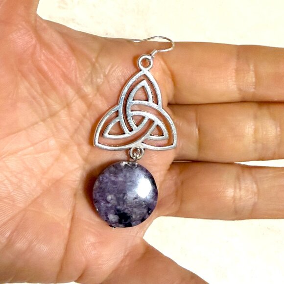 2/$20, Genuine Violet Charoite Triqueta Sterling Silver Dangle Earrings - Picture 8 of 9